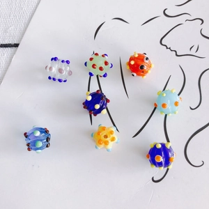 Handmade colorful glass beads with 3D dots for DIY jewelry making set of 8 pieces