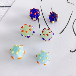 Handmade lampwork glass beads with colorful dots for DIY jewelry making and pendants