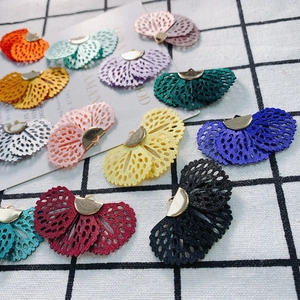 DIY colorful fan-shaped embroidered lace fabric charms with golden metal clasp rings