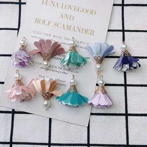 DIY fabric flower charms with imitation pearls and gold caps for handmade earrings