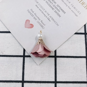 Pink fabric flower pendant with gold metal cap and pearl for DIY jewelry making