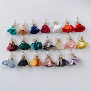 DIY colorful silk flower petal pendants with faux pearls and gold caps for jewelry making