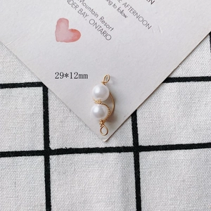 Detail of 29x12mm handmade wire wrapped pearl pendant on decorative grid background