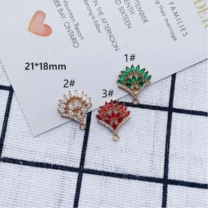 Three colors of alloy leaf fan pendants with inlaid diamonds for DIY jewelry making