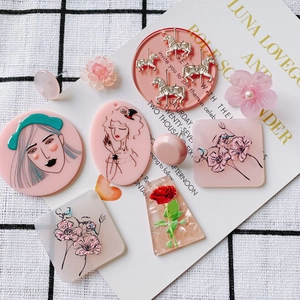 Pink relief portrait and floral acrylic pendants for DIY jewelry making accessories