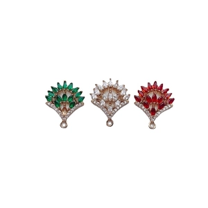 Three-color set of fan-shaped alloy pendants with marquise zircons and hanging rings