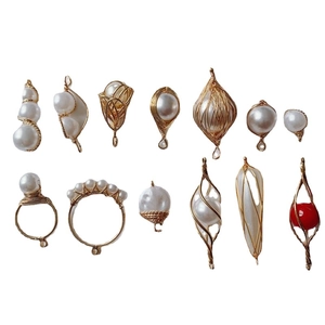 Handmade pearl and gold wire pendants for DIY jewelry making in various elegant shapes