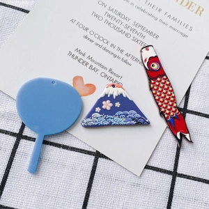 Colgantes japoneses de acrílico con monte Fuji y olas para creación de joyería artesanal DIY