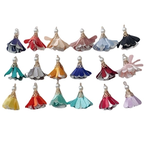 Assorted colorful chiffon flower pendants with pearls and gold loops for DIY jewelry making