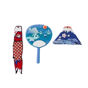 Set de dijes japoneses con pez koi, abanico de olas y colgantes del Monte Fuji esmaltados