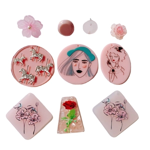 Pink acrylic DIY pendants featuring flower and portrait cameo relief for jewelry making