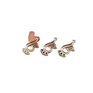 Peacock shaped alloy pendants with rhinestones in red, green, and white for DIY jewelry