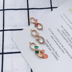 Infinity bow jewelry pendants with pink, green and clear crystals for DIY earring making