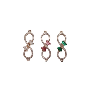 Three rose gold infinity bow connectors with cubic zirconia for DIY jewelry making