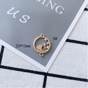 Detailed 20x15mm gold hollow wave charm with zircon inlays for DIY jewelry making