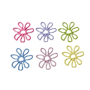 Set of six colorful hollow flower charms for DIY jewelry making in matte finish