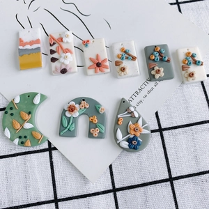 Colgantes de flores de arcilla polimérica en formas geométricas para joyería DIY