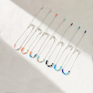 Bracelet Bohème en Perles Colorées Argenté 925 Femmes Chaîne Réglable Minimaliste Bracelet de Cheville Bijoux d'Été