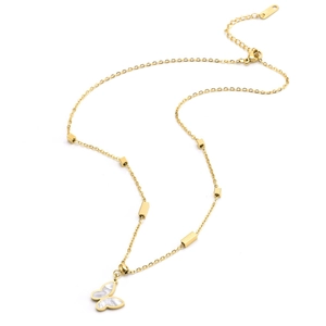 Elegant 18k gold plated stainless steel necklace with white shell butterfly pendant