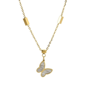 Elegant 18k gold plated titanium necklace featuring white shell butterfly pendant
