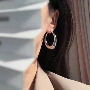 Orecchini a cerchio spessi in argento lucido dal design geometrico ovale minimalista