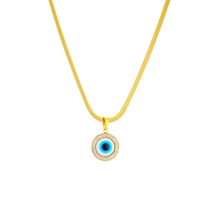 Collar con colgante ojo turco bañado en oro de 18k con cadena de serpiente y cristales