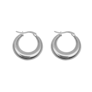 Orecchini a cerchio spessi minimalisti in acciaio inossidabile argento lucido