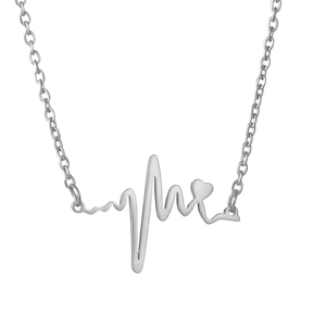 Collier ECG battement de coeur en argent poli avec pendentif coeur sur chaîne en O