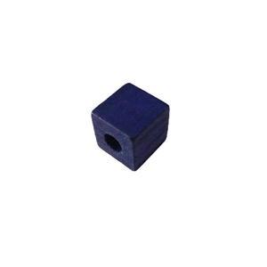 Dark blue cubic wooden bead with center hole for DIY jewelry making and handmade crafts