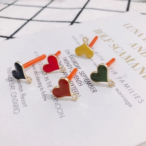 Colorful heart-shaped enamel charms with metal loops for DIY jewelry making