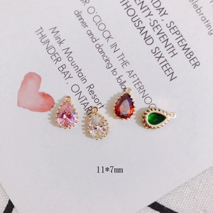 Waterdrop-shaped colorful zircon charms with gold plating for DIY jewelry making 11x7mm