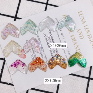 Glitter resin mermaid tail charms for DIY jewelry making in various vibrant colors