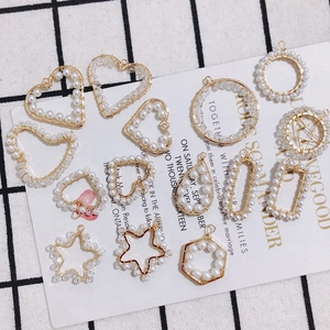 Handmade gold wire-wrapped pearl and crystal geometric pendants in various shapes for DIY jewelry