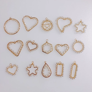 DIY handmade 15-piece gold wire wrapped pearl and crystal jewelry pendant set in various shapes