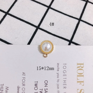 Macro detail of 15x12mm pearl pendant with gold beaded rim and closed ring loop