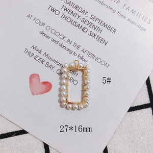 Detail of 27x16mm handmade gold wire wrapped pearl rectangle pendant for DIY jewelry