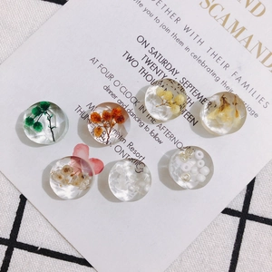 Macro shot of 6pcs colorful resin flower charms with dried flowers for DIY jewelry making