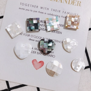Geometric shell mosaic charms in heart, square, and round shapes for DIY jewelry making