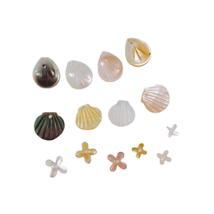 DIY shell beads in leaf and flower shapes for jewelry making with iridescent luster