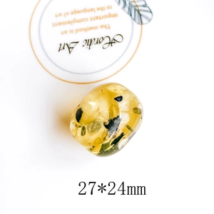 Cuenta ovalada de resina amarilla con inclusiones botánicas para pendientes DIY, 27x24mm