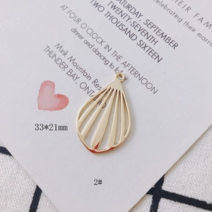 Gold hollow teardrop pendant DIY jewelry component with radial pattern, 33x21mm