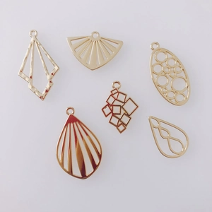Set of six gold geometric alloy pendants for DIY earrings with hollow fan and oval shapes