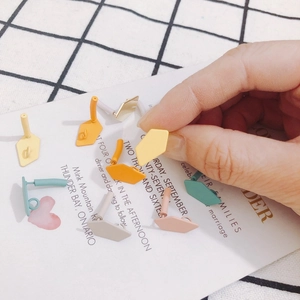 Colorful geometric matte alloy earrings in vibrant hues like lemon yellow and mint green