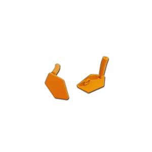 Detail view of orange matte spray painted geometric alloy earrings with earring posts
