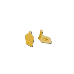 Durable yellow livestock ear tag with number zero for animal identification and tracking