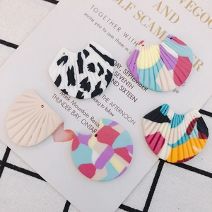 Handmade Abstract Oil Painting Color Block Rubber Pendants Fan Shape Round Notched Charms For DIY Earring Jewelry Making