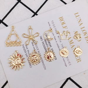Alloy Gold Sun Moon Face Charms Celestial Evil Eye Pendants Retro Mythical Star Crown Flower DIY Jewelry Making Accessories Handcrafted Supplies