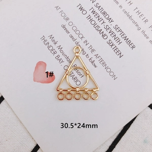Golden alloy triangle earring connector with five hanging loops and 30.5*24mm size