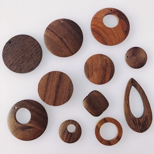 Brown wooden geometric earring charms in round, square and teardrop shapes for DIY jewelry