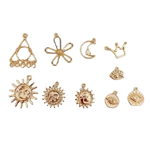 Set of 10 gold-plated sun, moon, and evil eye charms for DIY jewelry making and crafts